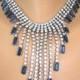 Sapphire Bridal Necklace, Statement Necklace, Great Gatsby Jewelry, Rhinestone Bib, Diamante, Waterfall, Vintage Collar, Bridal Choker, Deco
