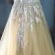 Aliexpress.com : Buy Plunging Neck Floor Length Champagne Tulle Plus Size Wedding Dresses with Sash from Reliable dresses female suppliers on Gama Wedding Dress