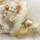 Brooch Bouquet, Tan, Champagne, Cream, Gold, Ivory, Boutonniere, Vintage Wedding, Gatsby, Wedding Bouquet, Lace Bouquet, Crystals, Pearls