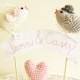 Wedding Cake Topper with Crochet Birds and Banner / Romantic Love Birds Cake Topper / Unique Wedding Cake Topper / Personalized Cake Topper