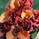 Silk Wedding Bouquet, Fall Wedding Bouquet, Keepsake Bouquet, Bridal Bouquet  made with Orange Calla Lily and Red Rose silk flowers.