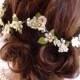 bridal hair vine, floral hair piece, hair vine, lace hair piece, ivory headband, vintage inspired wedding headpiece, bridal hair piece