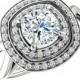 Cushion Forever One Moisanite & Diamond Double Halo Engagement Ring 14k White Gold 18k or Platinum, Moissanite Wedding Rings for Women 6mm