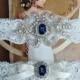 Navy Blue Vintage  Wedding Garter Set, Crystal Bridal Garter Set, Vintage Inspired Wedding Stretch Lace Garter, Bridal Garter, Garter