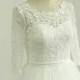Stunning Ivory open back A Line Tulle lace wedding dress with middle calf sleeves