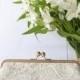 Champagne and Ivory Alencon Paisley Lace Clutch 