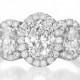 Oval Engagement Ring, 3 Stone Vintage Diamond Ring, 2.30 Carat Art Deco Engagement Ring, 3 Stone Halo Oval Ring Setting, 14K White Gold Ring