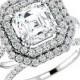 6.5mm (1.25 ct)Asscher Forever One Moissanite & (0.91 ct) Diamond Bridal Set, Wedding Sets for Women, Moissanite Engagement Rings For Sale
