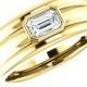 6x4mm Emerald Forever Brilliant Moissanite Bezel Men's Ring 14K Yellow Gold, Men's Jewelry, Mens Anniversary Rings, Wedding Rings, Bands