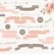WEDDING BANNER clipart in peach pink and brown. Ribbons and floral instant download digital clipart in PNG files for small commercial use.