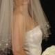 Hand Beaded wedding veil - 2 layers bridal veil - embroidered flower wedding veil. Ready to ship.