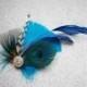 Feather Hair Accessories, Peacock Feather Hair PIece, Wedding Hair Accessory, Blue, Turquoise, aqua, gray - AQUA BLUE