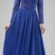 Cobalt Blue Evening Dress Maxi Wedding Lace Dress Floor Length Chiffon Gown Bridesmaid Long Formal Gown.