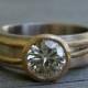 Moissanite Ring - Forever Brilliant - Recycled 14k Yellow Gold & 18k Palladium White Gold Alternative Engagement Ring, Made to Order