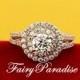 Double halo engagement ring, 0.8 Ct  (6 MM) Round Cut Man Made Diamond, Split Shank Wedding Promise Ring - Free gift box ( FairyParadise)