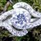 Diamond Engagement ring-1,53 caratWhite gold 14 Kt-Solitaire-Pave set-Halo style-Weddings-Luxury-Brides-Handmade-2 hearts shape-IGI cert.