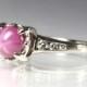 Vintage Engagement Ring 14K White Gold Size 4.75 Set With A Pink Lab Created Star Sapphire And Diamonds Mid 20th Century Bridal Jewelry