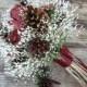Red and White Pinecone Wedding Bouquet - Cranberry Forest Glade - Pine, Juniper, Osage & Lapsana