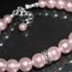Pink Pearl Wedding Bracelet Swarovski Rosaline Blush Pink Pearl Bracelet Bridesmaid Light Pink Pearl Bracelet Pink Pearls Silver Bracelets