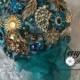 Teal Brooch Bouquet - Teal and Gold Brooch Bouquet - Teal Bridal Bouquet - Vintage Brooch Bridal Bouquet - Teal and Gold Bouquet