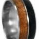 Unique Wood Wedding Band With African Blackwood And Mesquite Burl, Titanium Ring, Engravable Ring