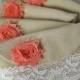 Set of 8 - bridesmaids clutches, cotton linen lace clutches, wedding purse bags (Ref: CL888) CHOOSE Your Color Flower
