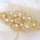 Natasha - Gold Vintage style  Rhinestone and Freshwater Pear  Bridal Wedding Comb