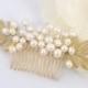 Queen Juno - Freshwater Pearl and Golden Leaves Bridal Comb
