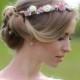 Pink and Ivory Flower crown, wedding flower crown,  floral head wreath, bridal headband, Bridal crown, Rustic hair wreath.