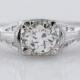 Antique Engagement Ring Art Deco .79 ct Old European Cut Diamond in 18K White Gold