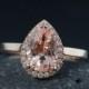 SALE Pink Pear Cut Morganite Engagement Ring – Diamond Halo