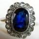 Sapphire Ring Antique Sapphire Ring Natural 3.0 Carat Sapphire  0.30cttw rose cut Diamonds 18k Yellow Gold Platinum Beautiful French Design