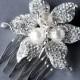 Rhinestone and Pearl Bridal Hair Comb Accessory Wedding Jewelry Crystal Flower Side Tiara CM026LX