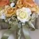 Fall bridal bouquet with real touch yellow roses and rust calla lillies