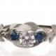 Leaves Engagement Ring No. 8 - Platinum Diamond engagement ring, 3 Stone Ring, Three stone ring, engagement ring,Platinum leaf ring