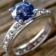 Light Blue Sapphire Engagement Ring in 18K White Gold with Floral Scroll Pattern Size 5