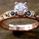 Diamond & Blue Sapphire Engagement Ring in 14K Rose Gold with Vintage Style Scrolls Size 5