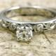 Diamond Engagement Ring in 14K White Gold with Scroll Pattern and 4 Prong Setting Size 6