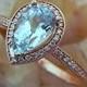AAA Pear shape Blue Green Aquamarine 1.29 Carats in 14K Rose gold ring .30cts of diamonds. B107 1573