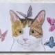 Pixie - original watercolor painting, cat portrait, cat art, butterflies, colorful, cat face, animals