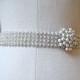 Bridal beaded Czechoslovakia ivory pearl sash.  Rhinestone jewel brooch wedding belt . Luminious Jewel Pearl