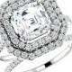 6.5mm Asscher Forever One Moissanite & Diamond Wedding Set 14k, 18k or Platinum Moissanite Engagement Rings for Women