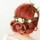 Rustic wedding headpiece, bridal hair wreath, white flower crown, woodland hair crown, golden bridal hair piece, boxwood crown, succulents