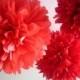 REDS ... 3 tissue paper poms // wedding decorations // birthdays // holidays // eco party decorations