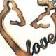 ELITE Collection Country Rustic Shabby Browning Deer Couple Heart Wood Carving LOVE Wedding Cake Topper