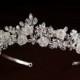 Floral tiara,  Crystal crowm, Rhinestone wedding tiara,Wedding headpiece, Bridal headband，Silver，Cascade tiara
