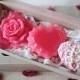 Handmade Heart and Pink Rose Soap Set, Valentines Day Gift Idea For Her, Gift For Mother, Gift For Her, Girlfriend Gift, Mothers Day Gift