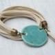 Turquoise ceramic bead bracelet Boho bracelet Ceramic geometric jewelry Wrap bracelet Handmade jewelry Unique gift Tassel bracelet