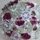 Plum Wedding Brooch Bouquet, Purple White and Silver Wedding Bouquet, Bridal Bouquet, Cherry Bouquet,  Rhinestone Bouquet, crystal bouquet