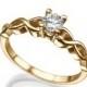 Braided Diamond Engagement Ring, 14K Rose Gold Ring, Solitaire Engagement Ring, 0.42 CT Diamond Ring Band, Art Deco Ring